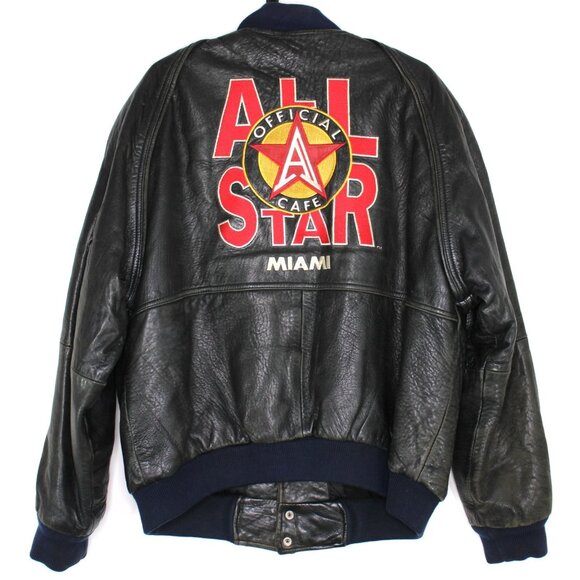 Vintage All Star Miami Cafe Mens Medium Leather Jacket C1146 - Picture 1 of 7